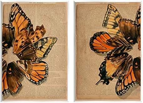 Stupell Industries Vintage Butterfly Literature Stranice 2pc Set Wood Wall Art, Dizajn Jennifer