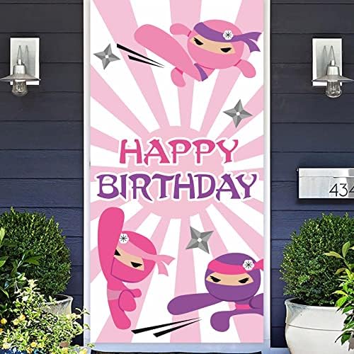 Ninja Samurai Happy Birthday Banner Backdrop Pink Warrior Shinobi tema Decor dekoracije za djevojčice princeza