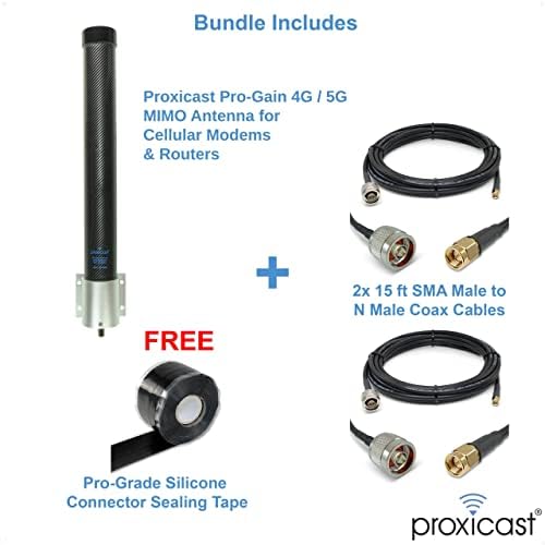 Proxicast Pro-Gain 4G / 5G MIMO Antena + 2x 15 ft Pro stepen sa malim gubitkom CFD240 koaksijalni kabl + Besplatno samo-spajanje zaptivne trake od silikonske gume