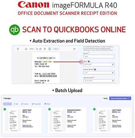 Canon imageFORMULA R40 Office Document Scanner prijem izdanje, za PC i Mac, skeniranje & ekstrakt podataka u QuickBooks Online, boja Duplex skeniranje, Auto document Feeder, jednostavno podešavanje za ured ili kućnu upotrebu