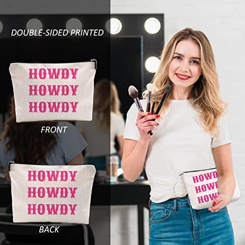 Hul Pink Preppy Howdy šminka, preppy trendi kozmetička torba Travel torbica, pokloni za prijatelje za tinejdžere, diplomirane poklone za kćerku Girldingy Girls