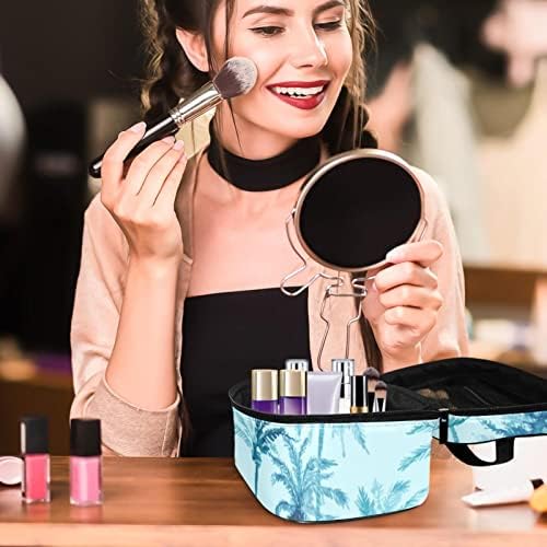 Yoyoamoy šminka za žene Ženske djevojke, velika kozmetička torba sa zatvaračem Make up Organizator Travel torbica, držač četkica i ručka palma plava