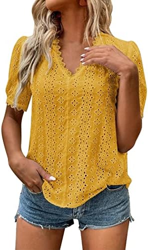 Miashui prevelike bluze za žene žene modni čvrsti vez šuplji V vrat kratki rukavi košulja bluza