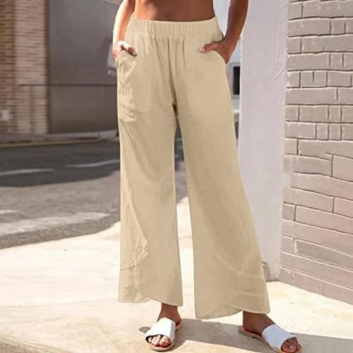 Ljetne Ležerne pamučne lanene pantalone za žene labave pantalone širokih nogavica visokog struka duge pantalone