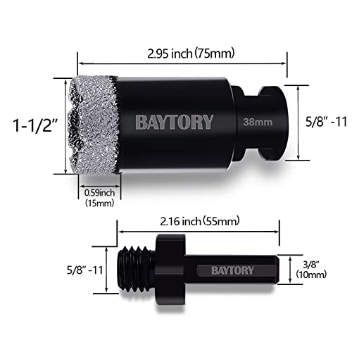 Baytory Sudy Diamond Core BITS, 1-1 / 2 Diamond Hled rupa sa 5/8 -11 navoj i 3/8 šesterokutni adapter za porculanske pločice, keramički granitni mramorni kameni zidari