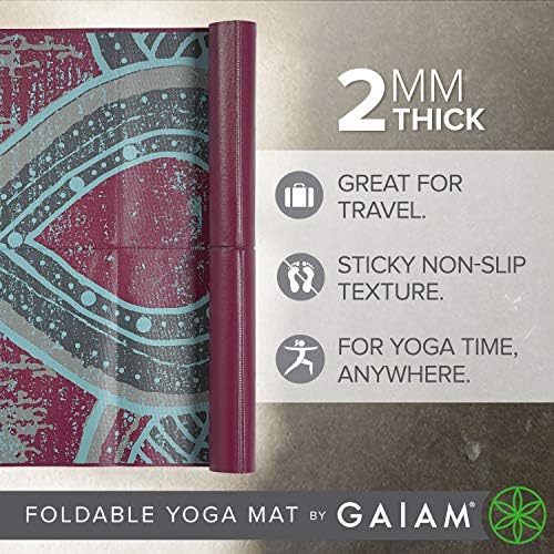 Gaiam Yoga Mat-sklopiva putna podloga za fitnes i vježbe - sklopiva prostirka za jogu za sve vrste joge, Pilates i vježbe na podu