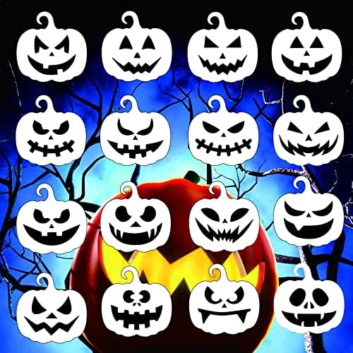 16 komada Halloween bundeve, 7,8 inča plastične za višekratnu upotrebu Halloween Crtež crteže bundeve FACE šablone DIY bundeve rezbare lica predložače za dizajn bundeve, DIY CRAFT