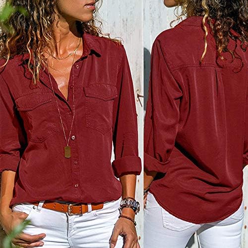 Majice za žene Dugi rukav labavi kroj s-5XL dugmad donji rever sa dva džepa čvrsti trendi Casual majice