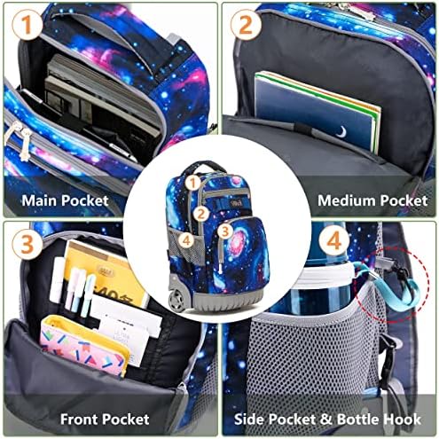 NOVI TILAMI 18-inčni ručni ruksak s torbom za ručak na kotačima na kotačima Dječji bakpak školski torbe Prtljaga, duboki prostor