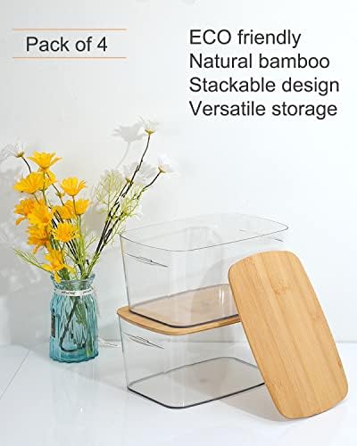 Skladišta sa poklopcima 4 pakovanje Clear Plastične kante za odlaganje od bambusovih poklopca,