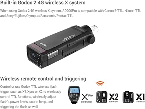Godox AD200 Pro AD200PRO 200WS 2.4G Flash Strobe W / XPRO-S za Sony kamere, W / Evershot 2,8Mlight postolje + torba 1/8000 HSS, 500 Flash Flash Heart / Speedlite Fresnel Flash glava Monolight