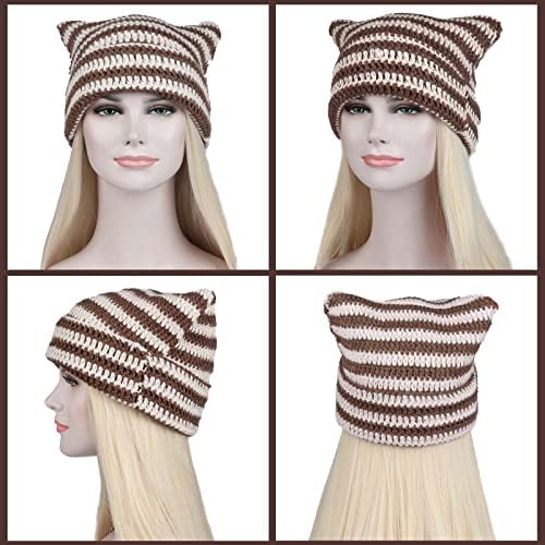 Žene Y2K Cat Ear Beanie Hat Vintage Slatka lisica Hat Striped Crochet Hat Winter Toar Pleted Stripe kapa