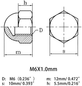 M6X1. 0mm 304 lijevi navoj od nehrđajućeg čelika HEX kapa od žira Nuts dekorativni poklopci Matica Reverse Nuts 10kom