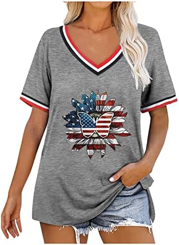 Leptir Američka zastava Daisy cvjetni bluze tinejdžerke kratki rukav duboki V izrez Casual Bluzes Košulje ženski vol