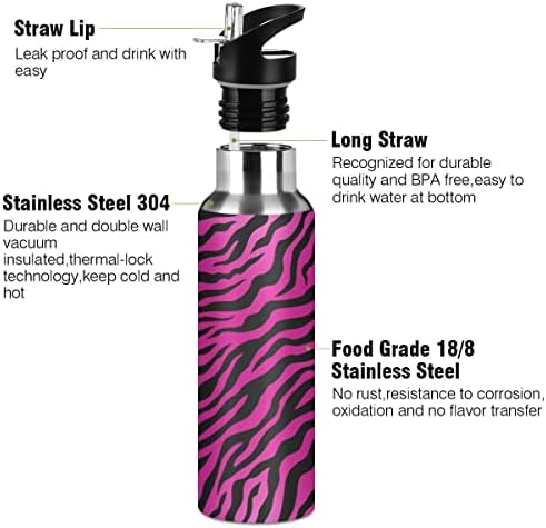 Glahy Pink Leopard Tiger Print Boca sa slamkom, BPA-bez, 32 oz vode za vodu izolirani nehrđajući čelik, za školu, ured, sport, teretanu