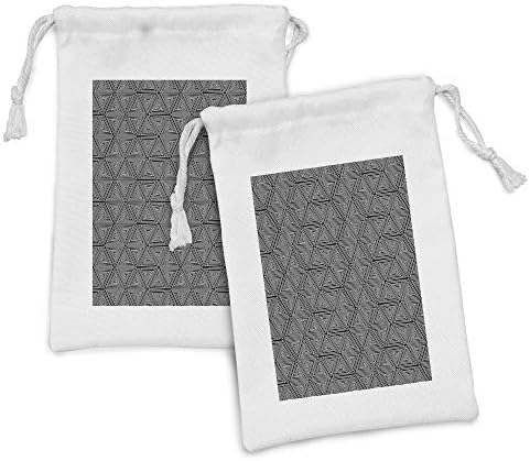 Ambesonne apstraktna torbica tkanina od 2, savremeni moderni dizajn boemski plemenske tribanske trouglove i unutrašnju geometriju, malu torbu za vuču za toaletne potrepštine, 9 x 6, divlja siva bijela