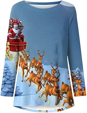 Božićna tunika košulja za žene Dugi rukav okrugli vrat prevelika dukserica pulover Tee bluza Božić