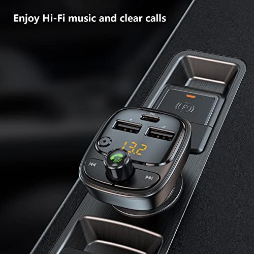 Bluetooth FM predajnik za automobil, bežični radio Adapter MP3 Player Stereo Muzika Hands Free Car Kit, USB C Auto Punjač za iPhone Samsung mobilni telefon, PD 24W & amp; 5V/2.4 A, Podrška TF kartica/U Disk