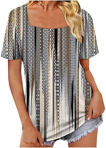 Casual kvadrat vrat T-Shirt za žene opušteno Fit kratki rukav geometrijski grafički Tee Tops Summer Aztec Vintage Y2K bluza