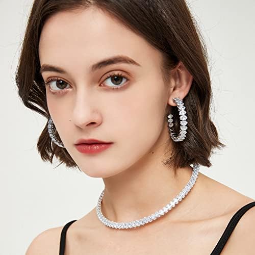 AiliFe kubni cirkonij ogrlice za žene i djevojčice, pjenušava Rhinestone Bijela teniska ogrlica lažni dijamantski