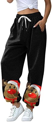 Božićne dukseve Žene sa džepovima rastezljive visokog struka Plus veličine sportske dukseve Santa Claus Comfy teretane Atletski baggy Lounge Hlače