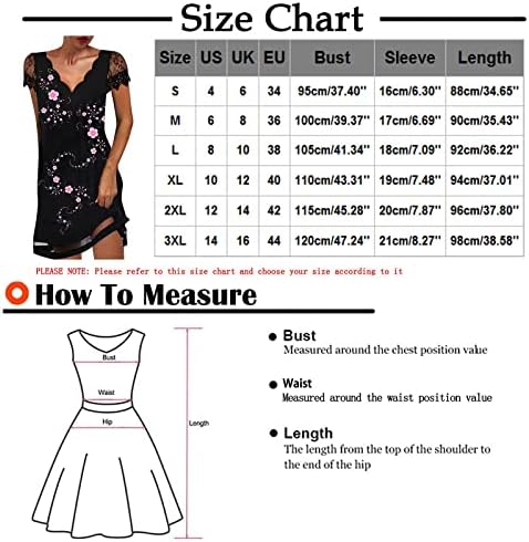 Fragarn Resort Wear za žene, dame Casual Positioning Print V-izrez čipkasta haljina sa kratkim