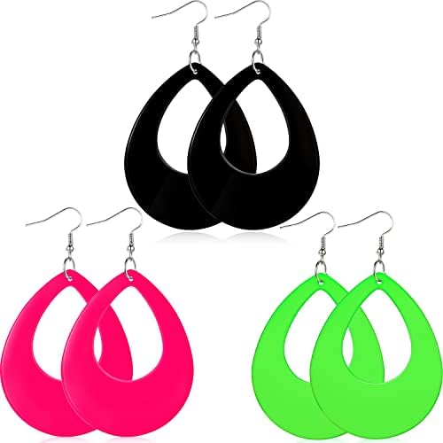 3 para 80s neonske naušnice za žene Retro privjesak Acrylic Drop Dangle za 80-ove outfit party Accessories