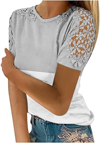 STYESH ljetni vrhovi za žene 2023, seksi izdubljeni čipkasti kratki rukavi tuniki vrhovi Casual Crew vrat majice bluza