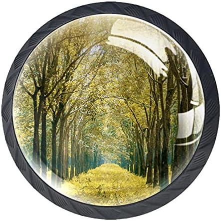 TYUHAW okrugla ladica povlači ručicu Scenic šumsko drvo jesensko štampanje sa vijcima za kućne ormare