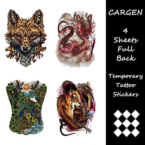 Cargen 4 listova hlad pune stražnje zmajeve privremene tattoo umjetničke naljepnice Realističke sjajne tetovaže
