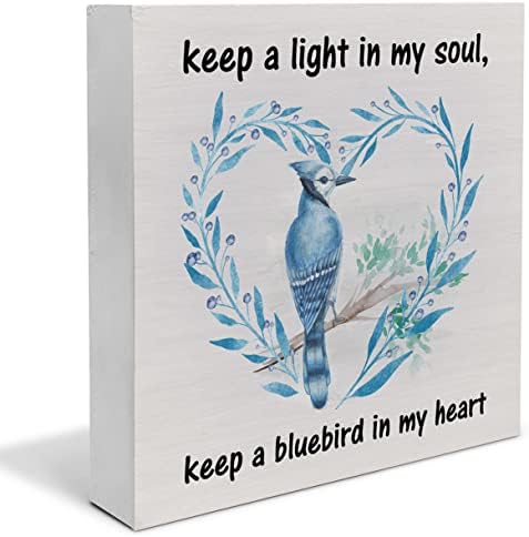Floral Bluebird Drvena kutija potpisao / la seosku kuća WOOD box potpisao proljeće Bluebird Art blokovi stolni polica Stoltop Početna Dekor 5 x 5 inča