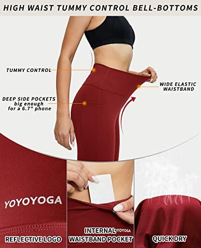 Yoyoyoga ženske joge hlače s džepovima Control Control casual bagericke bootcut yoga hlače visoke struke znojne hlače petite salone za gaćice vino crvene boje