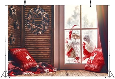 BELECO 10x8ft tkanina Santa Claus pozadina Božić prozor snijeg scena Vintage soba unutrašnjost Božić vijenac