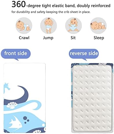 Ocean Temanski plahte, prenosni mini krevetići ultra meki materijal - list za bebe za dečake, 24 x38, mornarsko
