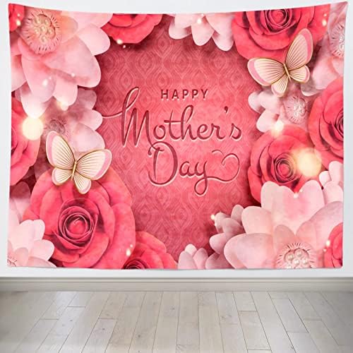 CORFOTO Fabric 5x3ft Happy Majčin dan pozadina za fotografiju pozadina 3D papir cvijeće leptiri