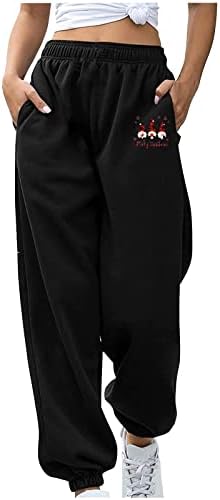 Božićni čepovi visokog struka žene cinch dno jogger hlače sa džepovima vrećice za trčanje hlače sa dnevnim