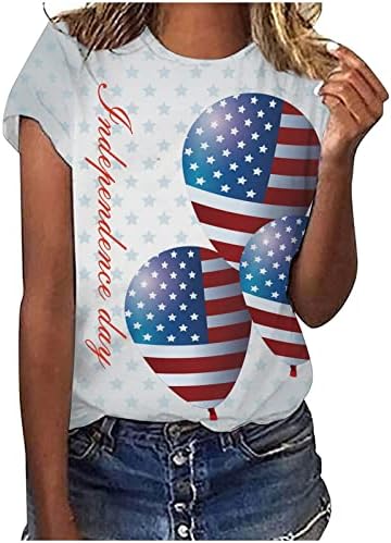LEPCCY američke zastave Stripes za ispis majica za žene posada kratkih rukava Bluuses Ljetna majica za neovisnost