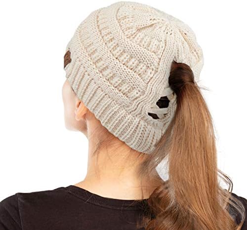 C. C ekskluziva Meki rastezljivi kabl pletena neuredna punđa Ponytail Beanie zimski šešir za žene