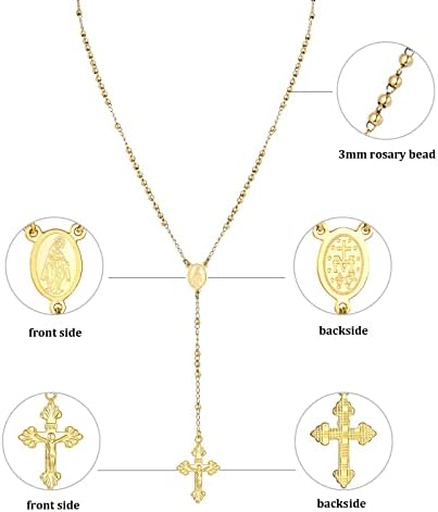 Juvux Cross ogrlica brojanica perle Katoličke, hrišćanski pokloni unakrsna ogrlica sa poklon kutijom, ogrlica brojanica, y Lanac ogrlica za žene muškarce -20 inča