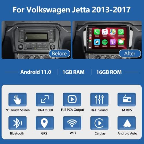 za Volkswagen Jetta 2013-2017 Wireless Apple CarPlay Android Auto Auto Stereo Podofo 9 inčni Android dodirni ekran Bluetooth auto Radio sa GPS navigacijom WiFi rezervna kamera Mic