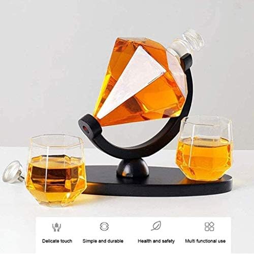 Creative Whisky Decanter Globe Set, stakleno posuđe dijamantskog oblika, sa 2 čaše i drvenim baznim