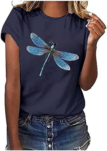 Ženska casual crew vrat Osnovne majice Kratki rukav Dragonfly Ispiši ljetne majice