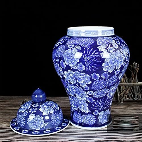 Tradicionalna kineska keramička plava i bijela porculanska vaza Cvjetni dizajn đumbir jar sa poklopcem za kućni