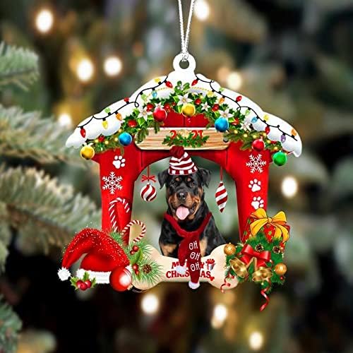 2D Lovely Rottweiler nositi šešir u Božić kući sretan Božić Hohoho Ornament-poklon za Rottweiler pas