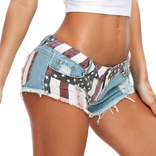 Qiguandz 4. jula Žene u SAD-u Flay Frayed Ripped Mini traper kratke hlače Ljetna modna seksi praktična struka
