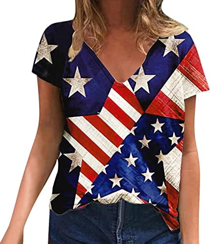 Patriotske majice za žene Američka zastava Ljeto kratki rukav O-izrez T majica Stars Stars Loot Fit Comfy Holiday Tees Vrhovi
