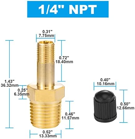 Breezliy 4pcs 1/4 NPT ventil za spremne sredstvo protiv korozije Schrader ventil sa standardnim jezgrom ventila sa 1/4 '' npt mužjakom, koristeći rezervoare za kompresor zraka sa brtvenim kapicama