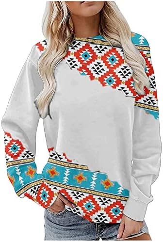 Komplet Aztec za žene Vintage grafički kratki majica Etničkog plemenog tiska dugih rukava CrewNeck pulover bluza
