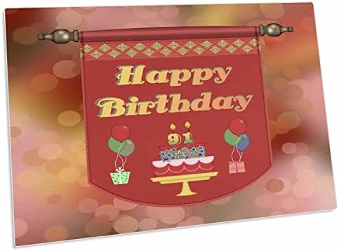 3drose Happy 91st Birthday Banner, torta sa poklonima i balonima - Desk Pad Place prostirke