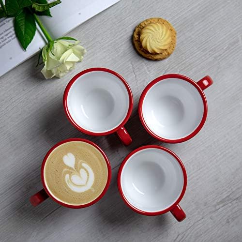 Grad do vikendice Handmade Crvena i bijela Polka Dot Ceramic 9oz / 250ml | Kapućino, kava, čaj za čaj i tanjur, jedinstvena dizajnerska keramika za ljubitelje čaja